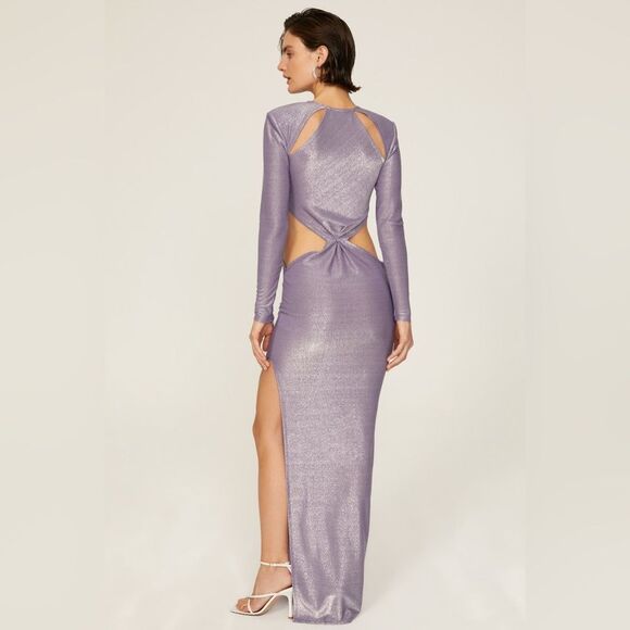 Bronx and Banco Amara Metallic Lilac Cut Out Gown Size Medium - Picture 3 of 13